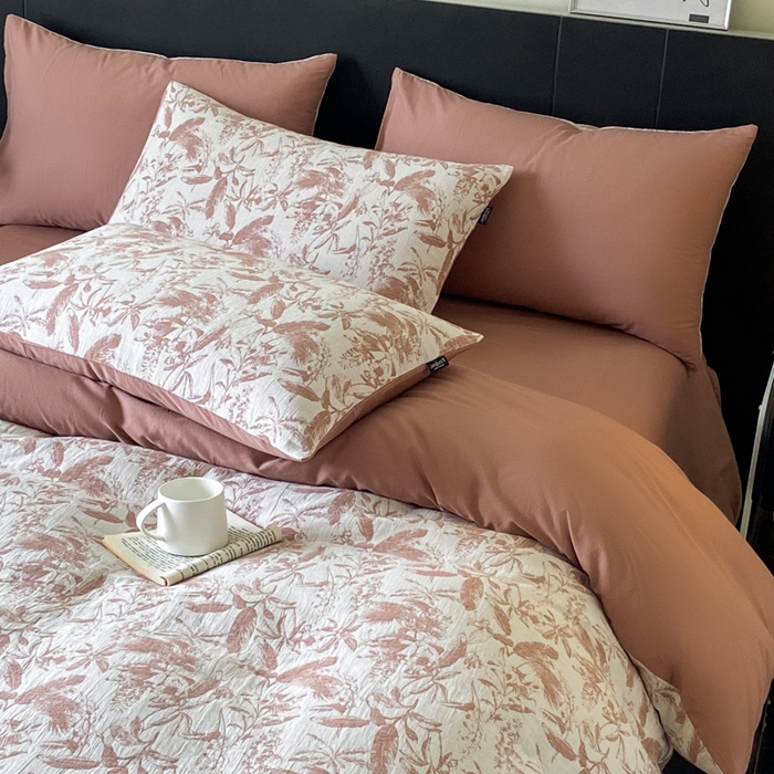 91家纺网 家纺一手货源 找家纺 宜代光年 2025新款色织水洗棉提花四件套（第一批） 枝繁叶茂-橘