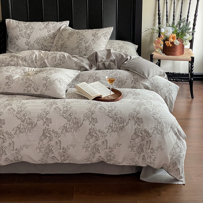 91家纺网 家纺一手货源 找家纺 宜代光年 2025新款色织水洗棉提花四件套（第一批） 执笔水墨 灰