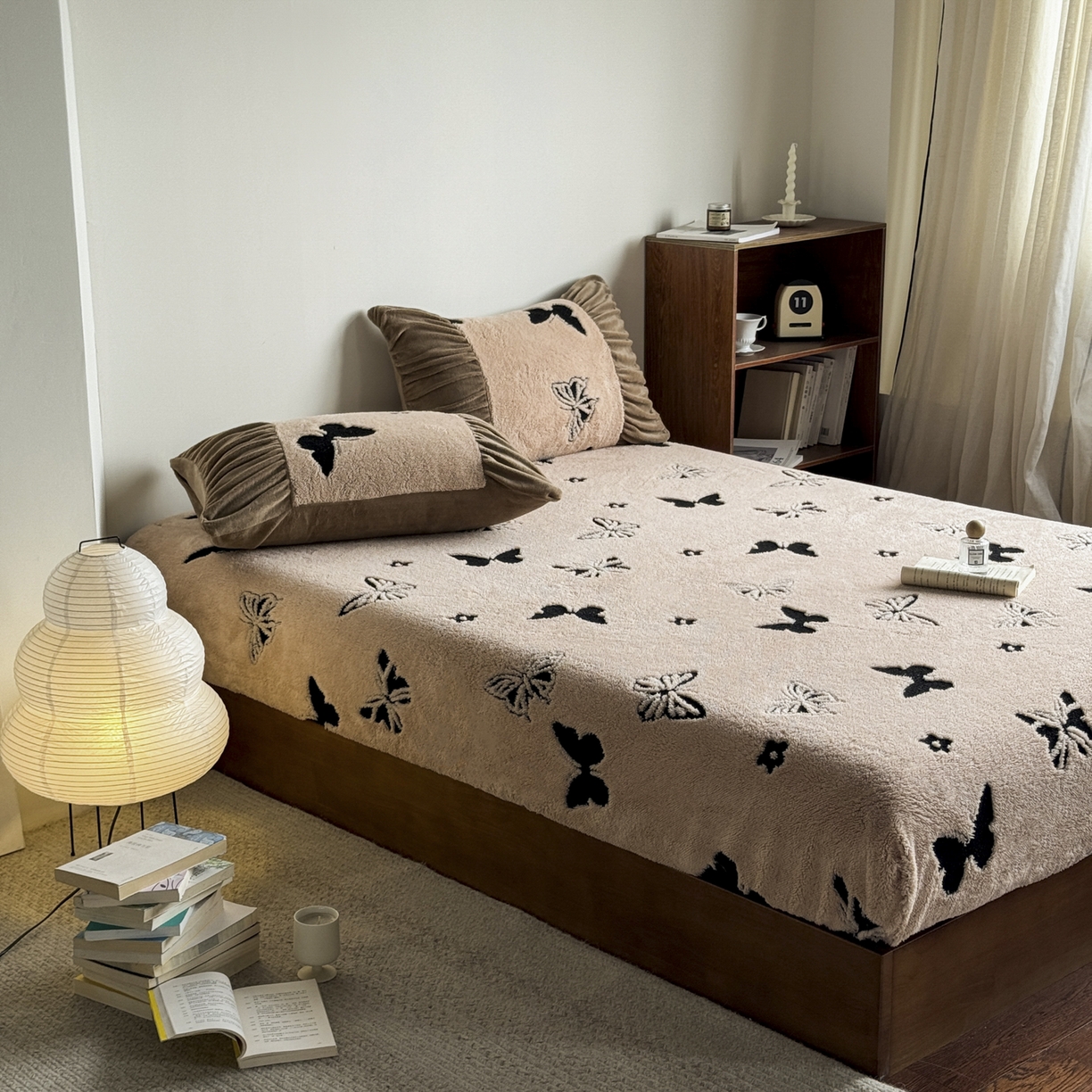 91家纺网 家纺一手货源 找家纺 新印象 2025新款阳离子绒保暖床笠 阳离子绒-蝶季