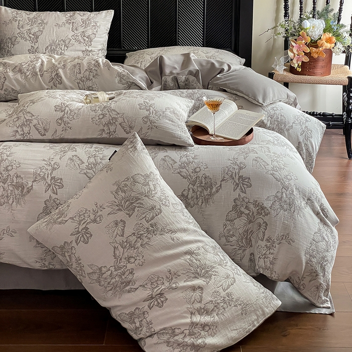 91家纺网 家纺一手货源 找家纺 宜代光年 2025新款色织水洗棉提花四件套（第一批） 执笔水墨 灰