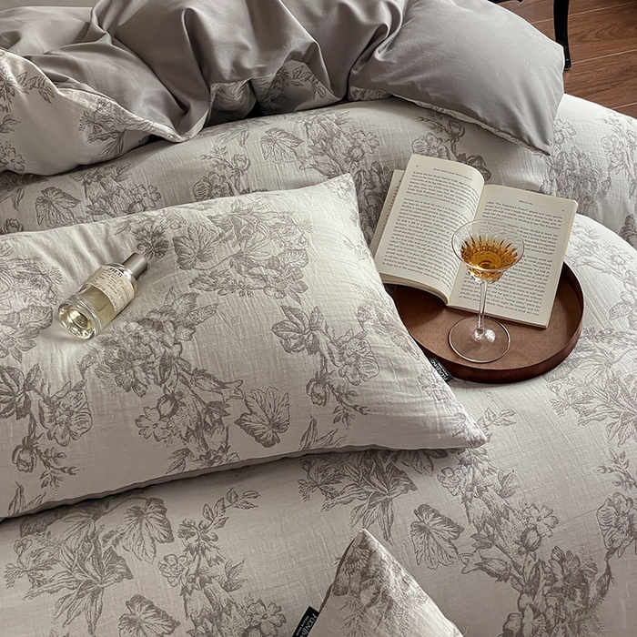 91家纺网 家纺一手货源 找家纺 宜代光年 2025新款色织水洗棉提花四件套（第一批） 执笔水墨 灰