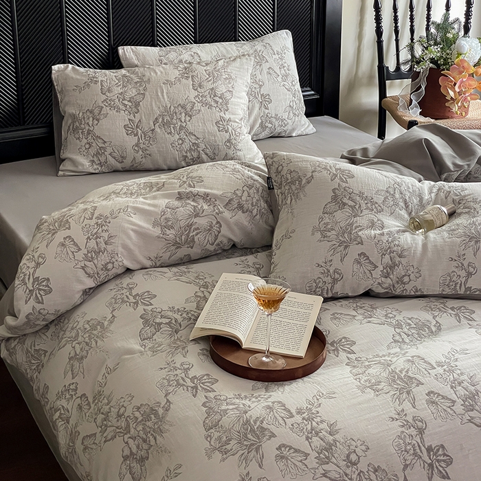 91家纺网 家纺一手货源 找家纺 宜代光年 2025新款色织水洗棉提花四件套（第一批） 执笔水墨 灰