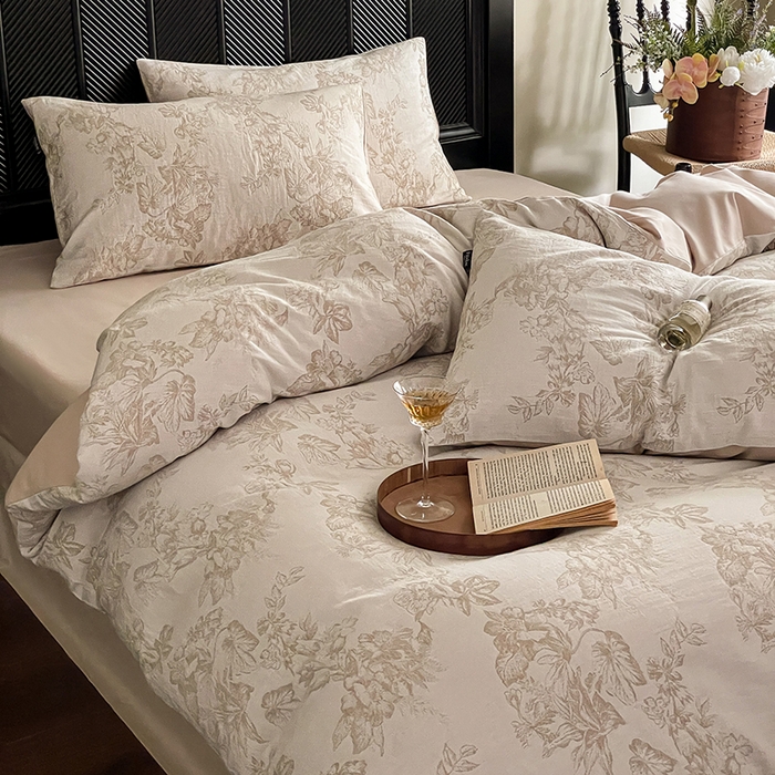 91家纺网 家纺一手货源 找家纺 宜代光年 2025新款色织水洗棉提花四件套（第一批） 执笔水墨 咖