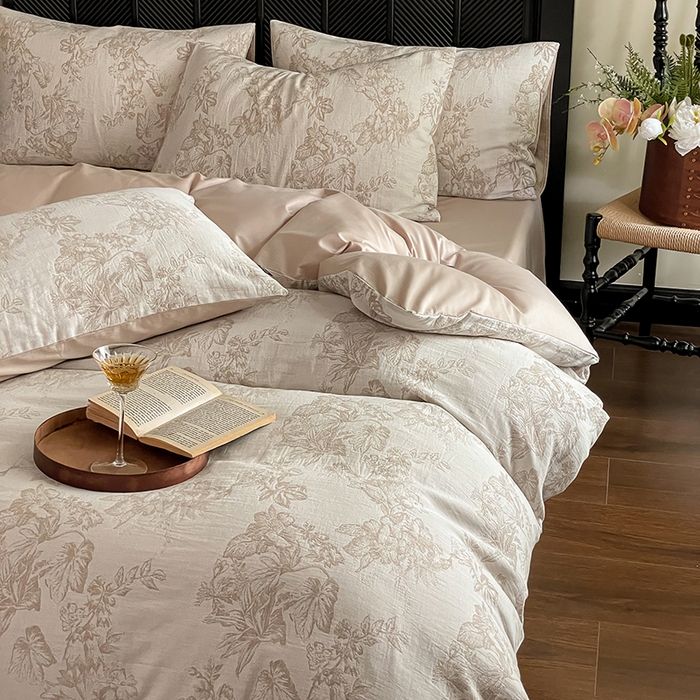 91家纺网 家纺一手货源 找家纺 宜代光年 2025新款色织水洗棉提花四件套（第一批） 执笔水墨 咖