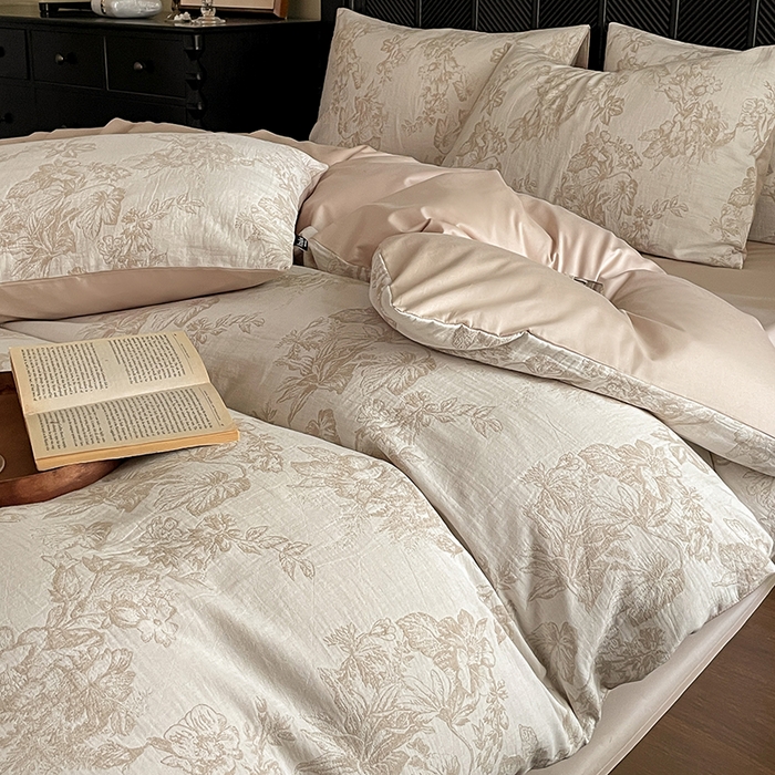 91家纺网 家纺一手货源 找家纺 宜代光年 2025新款色织水洗棉提花四件套（第一批） 执笔水墨 咖