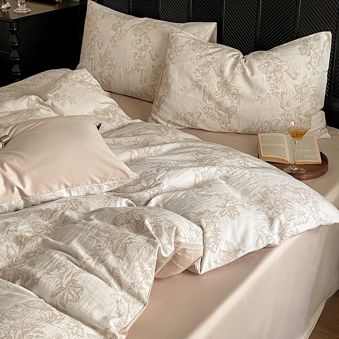 91家纺网 家纺一手货源 找家纺 宜代光年 2025新款色织水洗棉提花四件套（第一批） 执笔水墨 咖