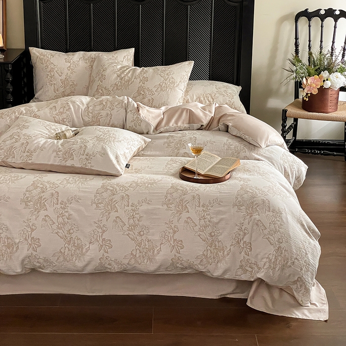 91家纺网 家纺一手货源 找家纺 宜代光年 2025新款色织水洗棉提花四件套（第一批） 执笔水墨 咖