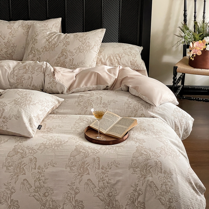 91家纺网 家纺一手货源 找家纺 宜代光年 2025新款色织水洗棉提花四件套（第一批） 执笔水墨 咖