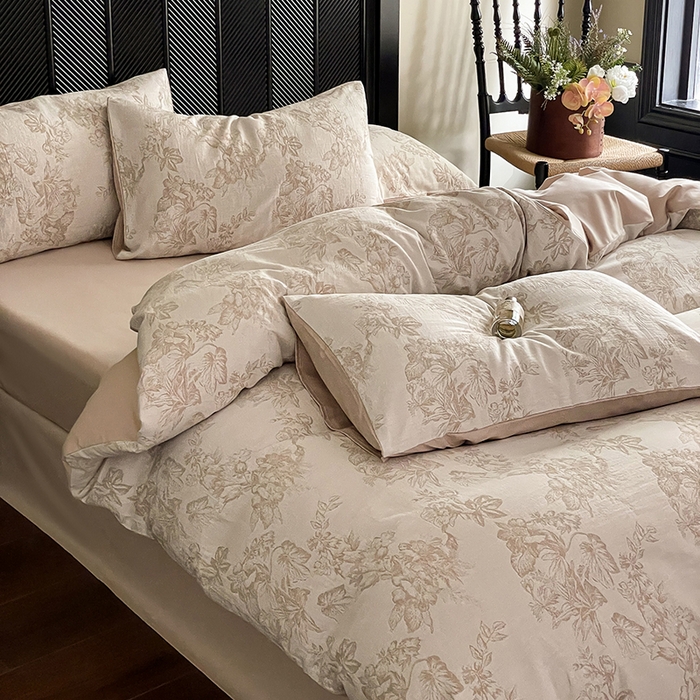 91家纺网 家纺一手货源 找家纺 宜代光年 2025新款色织水洗棉提花四件套（第一批） 执笔水墨 咖