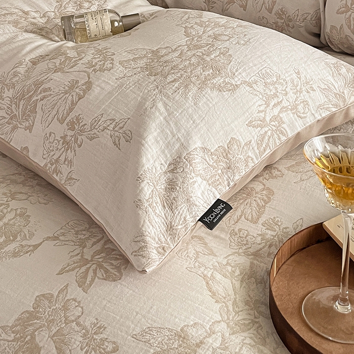 91家纺网 家纺一手货源 找家纺 宜代光年 2025新款色织水洗棉提花四件套（第一批） 执笔水墨 咖