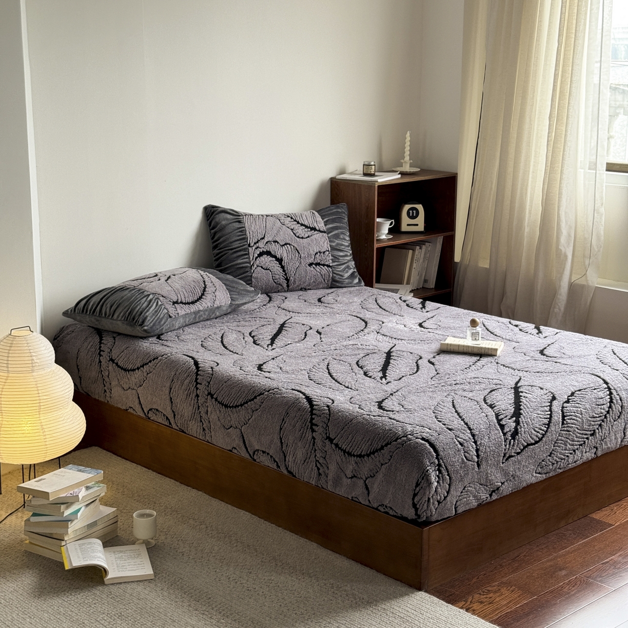 91家纺网 家纺一手货源 找家纺 新印象 2025新款阳离子绒保暖床笠 阳离子绒-樊林灰