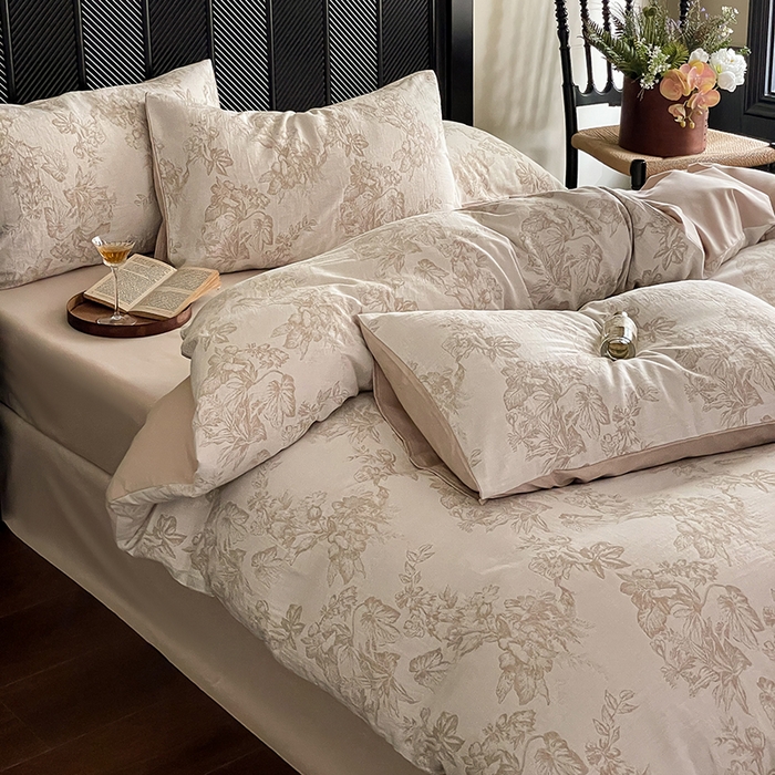 91家纺网 家纺一手货源 找家纺 宜代光年 2025新款色织水洗棉提花四件套（第一批） 执笔水墨 咖