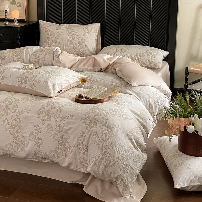 91家纺网 家纺一手货源 找家纺 宜代光年 2025新款色织水洗棉提花四件套（第一批） 执笔水墨 咖