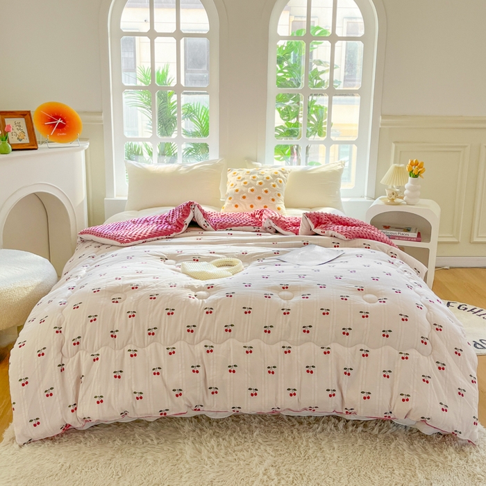 91家纺网 家纺一手货源 找家纺 美宜家 2025新款豆豆绒冬被子皱皱棉提花春秋被芯豆豆被 花季