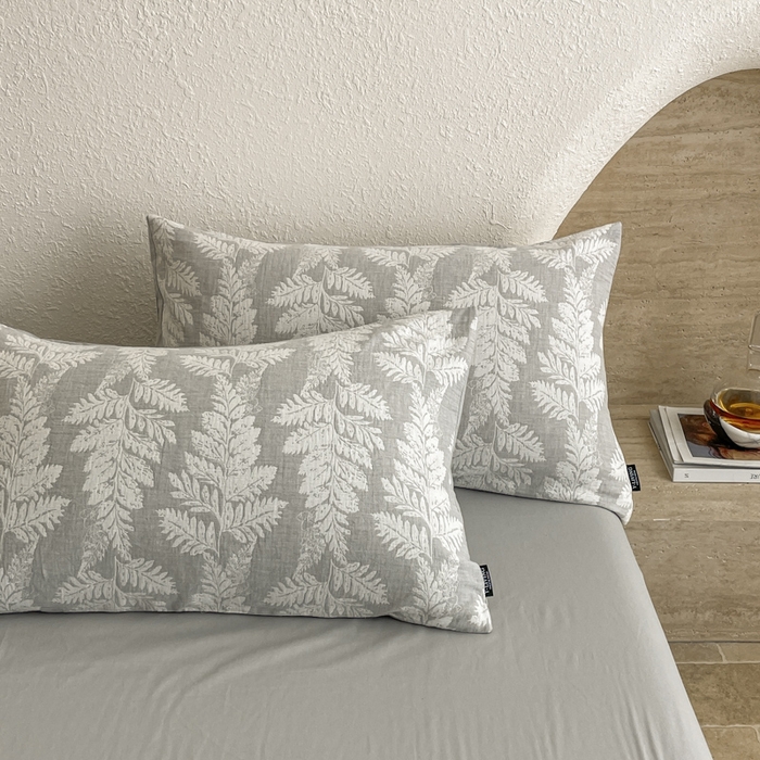 91家纺网 家纺一手货源 找家纺 宜代光年 2025新款色织水洗棉提花四件套（第二批） 镜中叶-灰