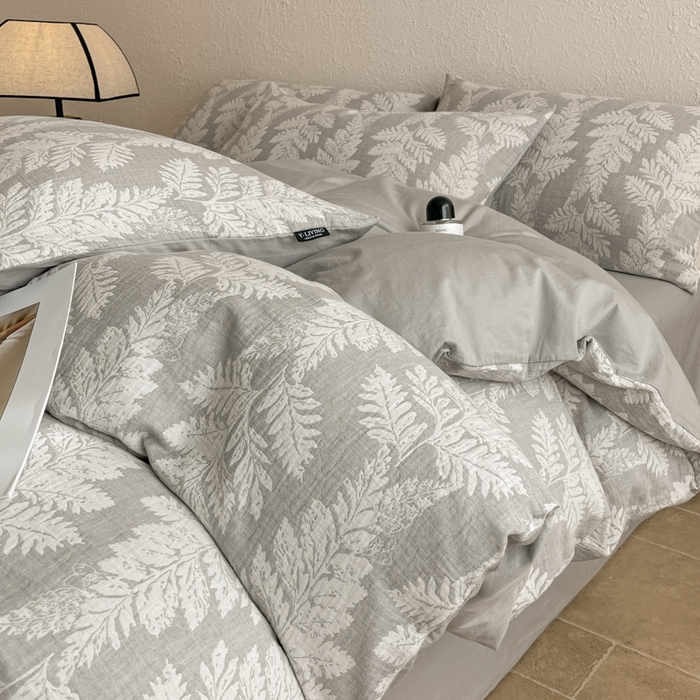 91家纺网 家纺一手货源 找家纺 宜代光年 2025新款色织水洗棉提花四件套（第二批） 镜中叶-灰