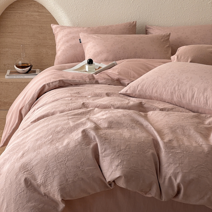 91家纺网 家纺一手货源 找家纺 宜代光年 2025新款色织水洗棉提花四件套（第二批） 陌上花开-粉