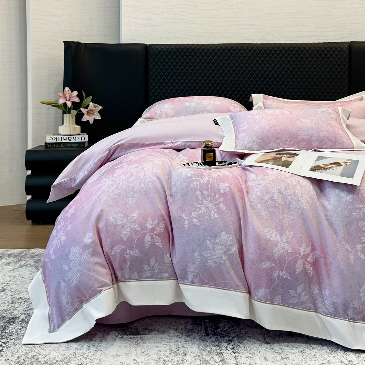 91家纺网 家纺一手货源 找家纺  2025冬季热款A类加厚磨毛四件套全棉纯棉数码印花保暖被套床单高端轻奢风床笠床上用品 瑾姝-黛紫