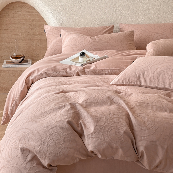 91家纺网 家纺一手货源 找家纺 宜代光年 2025新款色织水洗棉提花四件套（第二批） 夜未央-粉