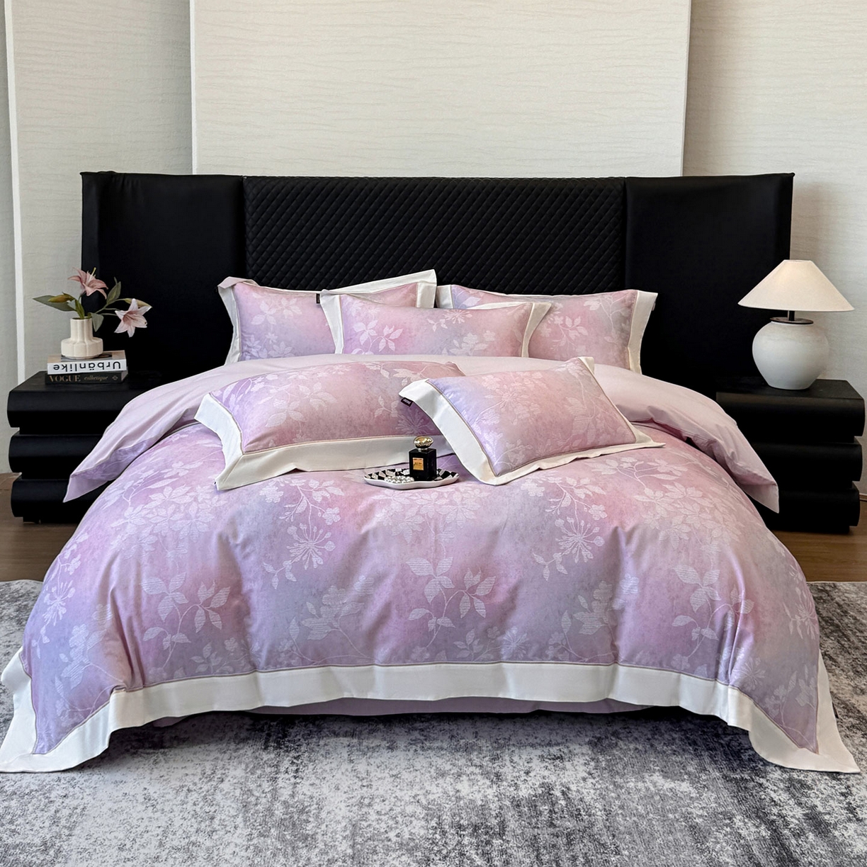 91家纺网 家纺一手货源 找家纺  2025冬季热款A类加厚磨毛四件套全棉纯棉数码印花保暖被套床单高端轻奢风床笠床上用品 瑾姝-黛紫