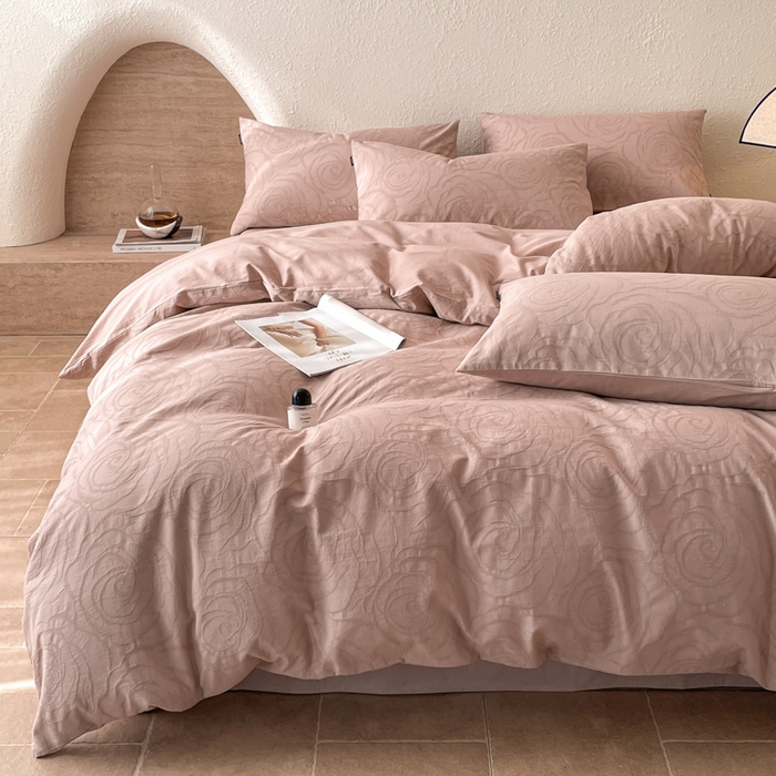 91家纺网 家纺一手货源 找家纺 宜代光年 2025新款色织水洗棉提花四件套（第二批） 夜未央-粉