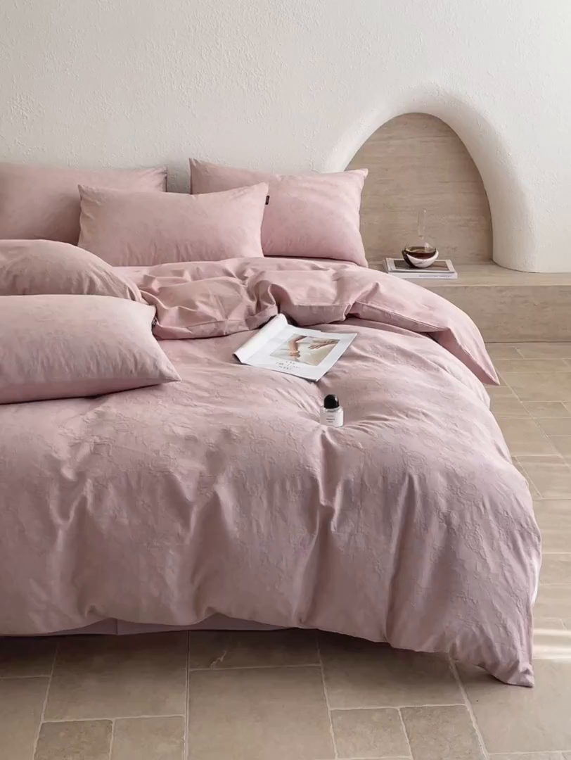 91家纺网 家纺一手货源 找家纺 宜代光年 2025新款色织水洗棉提花四件套（第二批） 陌上花开-粉