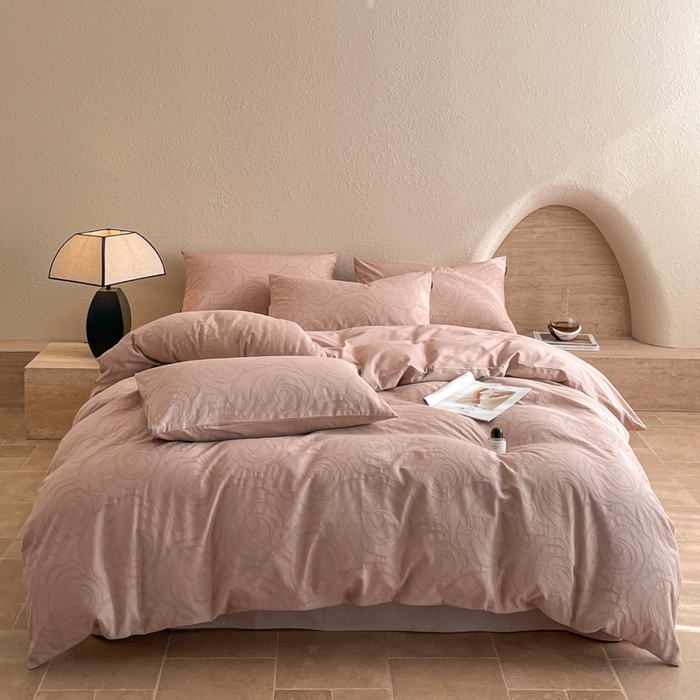 91家纺网 家纺一手货源 找家纺 宜代光年 2025新款色织水洗棉提花四件套（第二批） 夜未央-粉