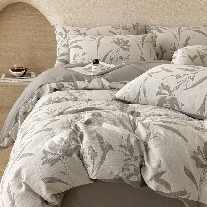 91家纺网 家纺一手货源 找家纺 宜代光年 2025新款色织水洗棉提花四件套（第二批） 林逾静-灰