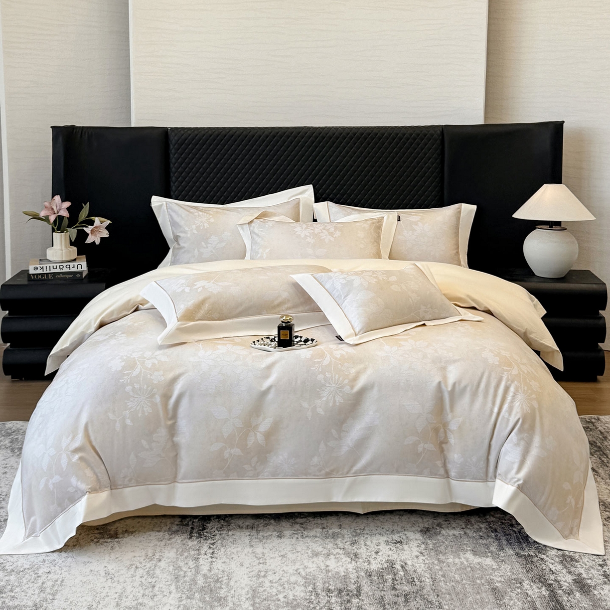 91家纺网 家纺一手货源 找家纺  2025冬季热款A类加厚磨毛四件套全棉纯棉数码印花保暖被套床单高端轻奢风床笠床上用品 瑾姝-奶杏