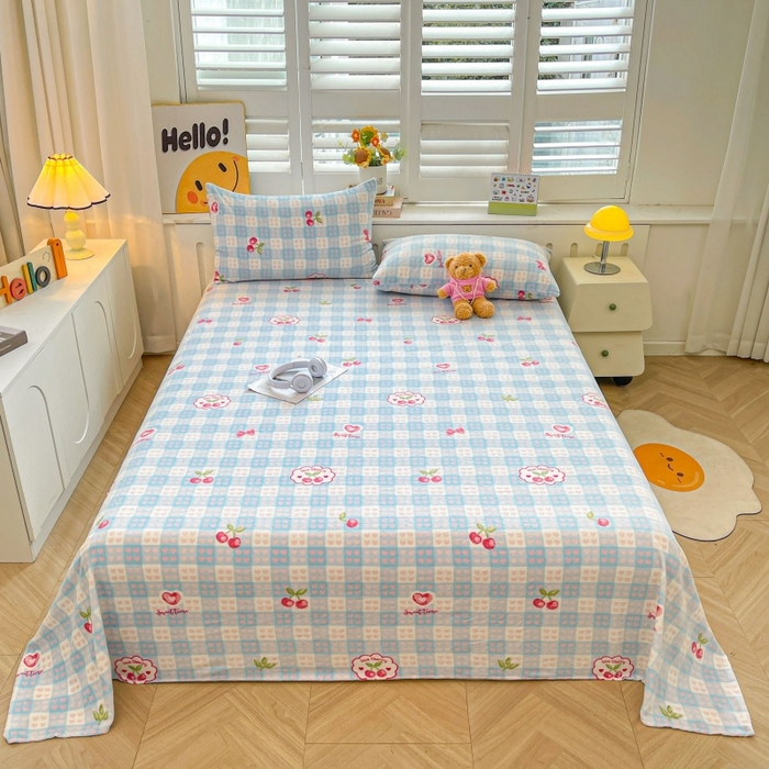 91家纺网 家纺一手货源 找家纺 爱屋及屋 2025新款牛奶绒印花床单 爱心樱桃