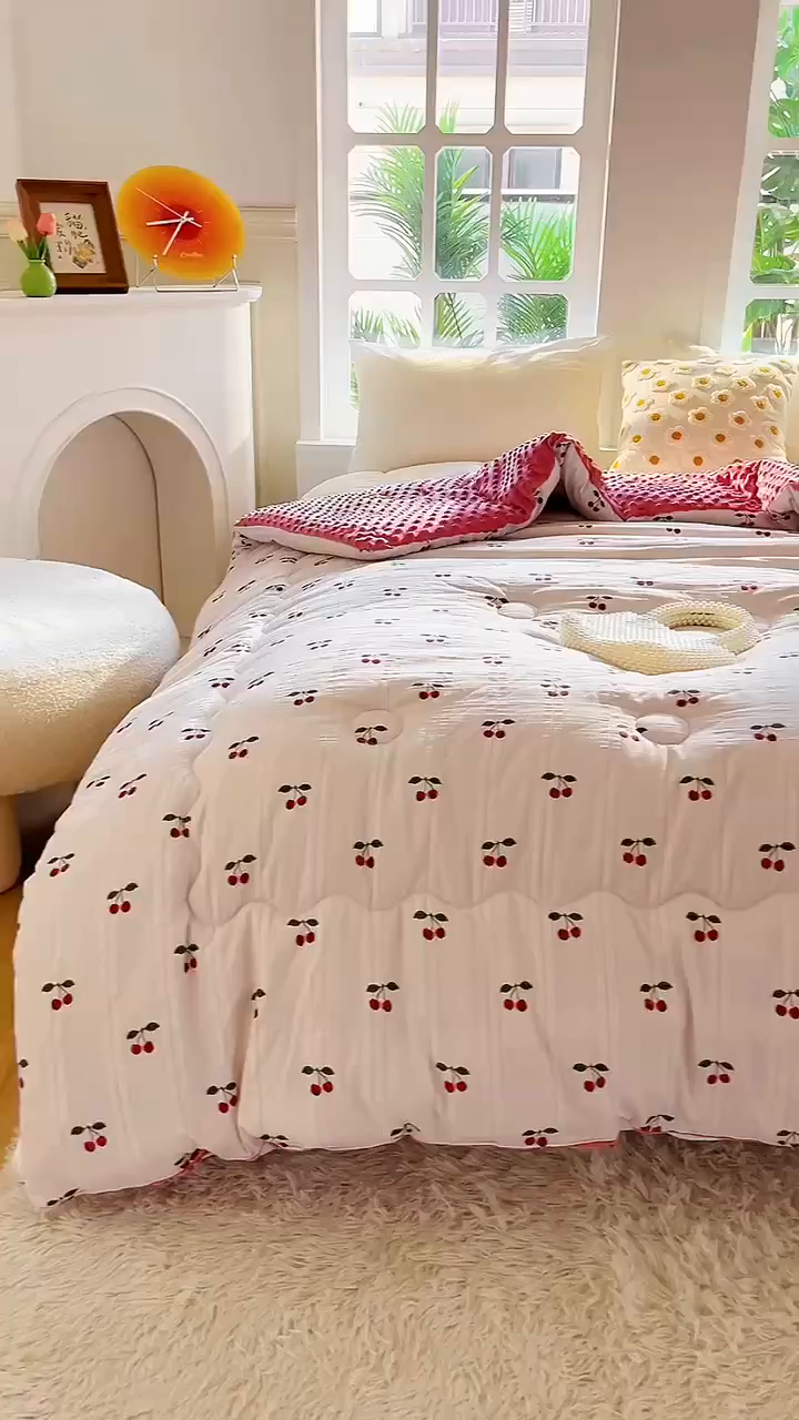 91家纺网 家纺一手货源 找家纺 美宜家 2025新款豆豆绒冬被子皱皱棉提花春秋被芯豆豆被 花季