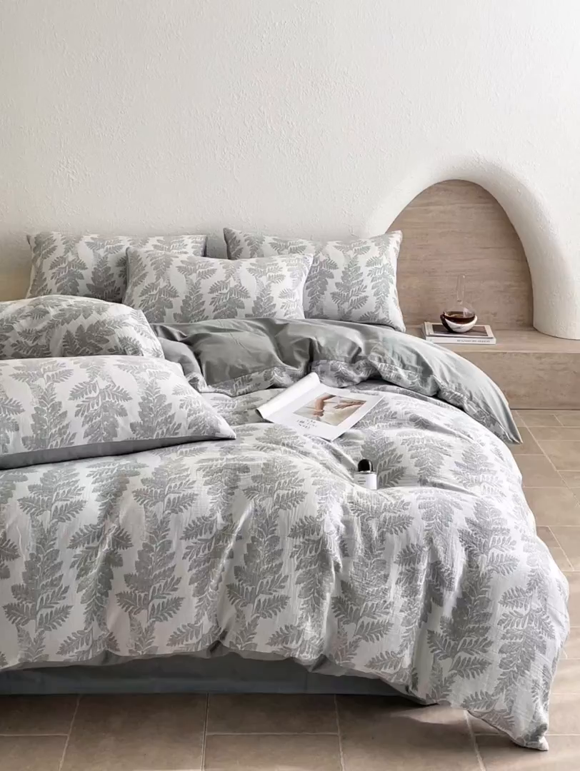 91家纺网 家纺一手货源 找家纺 宜代光年 2025新款色织水洗棉提花四件套（第二批） 镜中叶-绿