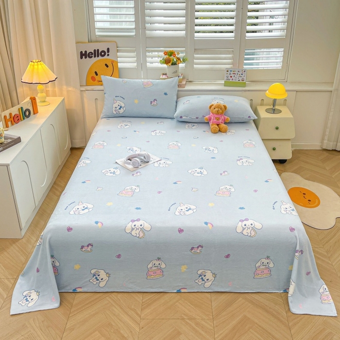 91家纺网 家纺一手货源 找家纺 爱屋及屋 2025新款牛奶绒印花床单 大耳狗狗