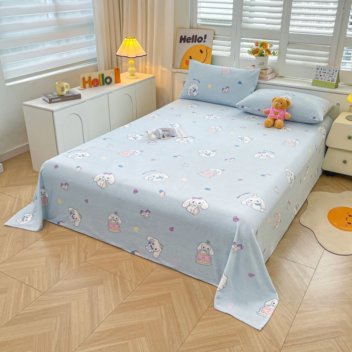 91家纺网 家纺一手货源 找家纺 爱屋及屋 2025新款牛奶绒印花床单 大耳狗狗