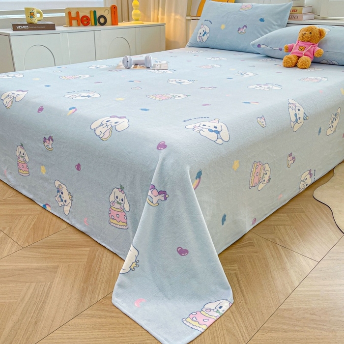 91家纺网 家纺一手货源 找家纺 爱屋及屋 2025新款牛奶绒印花床单 大耳狗狗