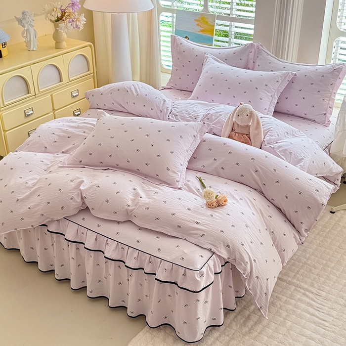 91家纺网 家纺一手货源 找家纺 （总）优家居 2025新品水洗棉床裙四件套韩版糯糯棉水洗皱皱纱床罩直播爆款