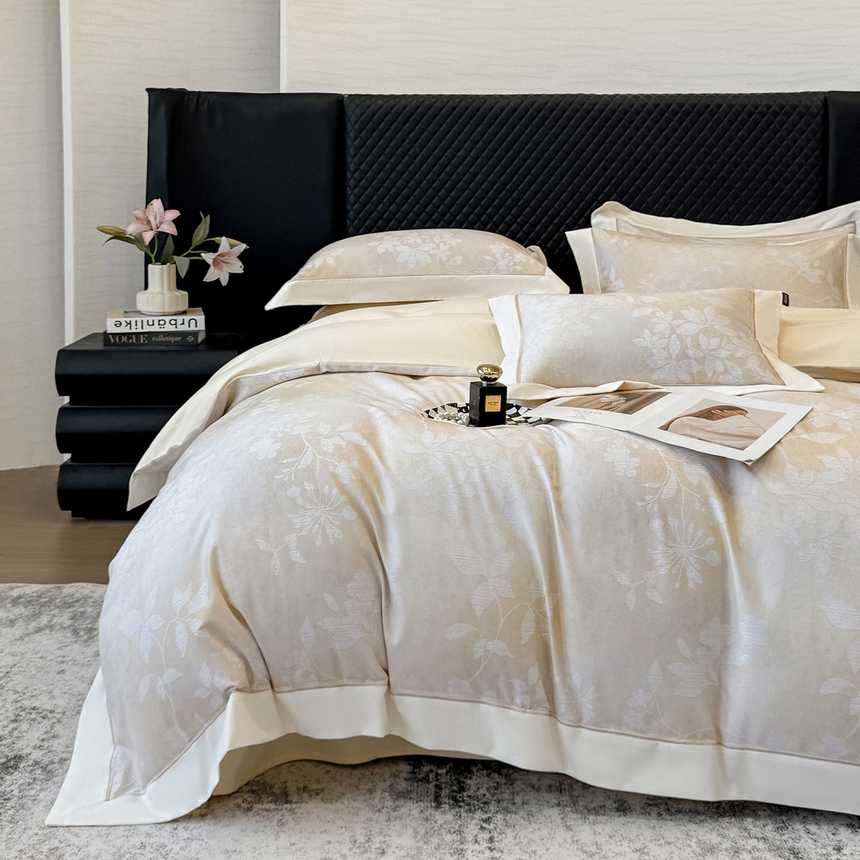 91家纺网 家纺一手货源 找家纺  2025冬季热款A类加厚磨毛四件套全棉纯棉数码印花保暖被套床单高端轻奢风床笠床上用品 瑾姝-奶杏