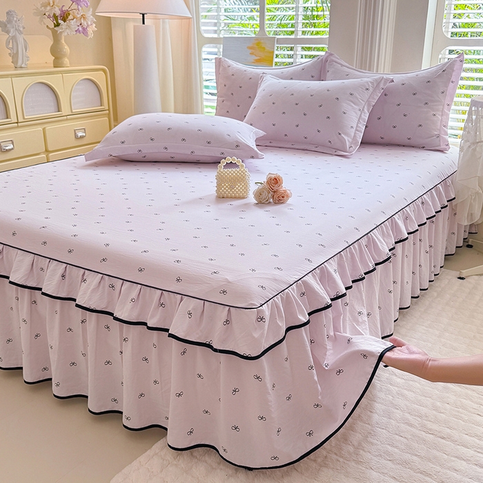 91家纺网 家纺一手货源 找家纺 优家居 2025新品水洗棉床裙四件套韩版糯糯棉水洗皱皱纱床罩直播爆款 粉雾结语