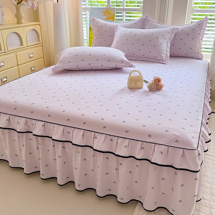 91家纺网 家纺一手货源 找家纺 优家居 2025新品水洗棉床裙四件套韩版糯糯棉水洗皱皱纱床罩直播爆款 粉雾结语