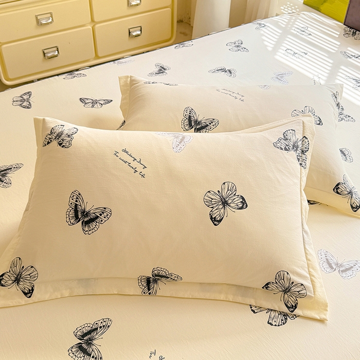 91家纺网 家纺一手货源 找家纺 优家居 2025新品水洗棉床裙四件套韩版糯糯棉水洗皱皱纱床罩直播爆款 蝶舞芳华