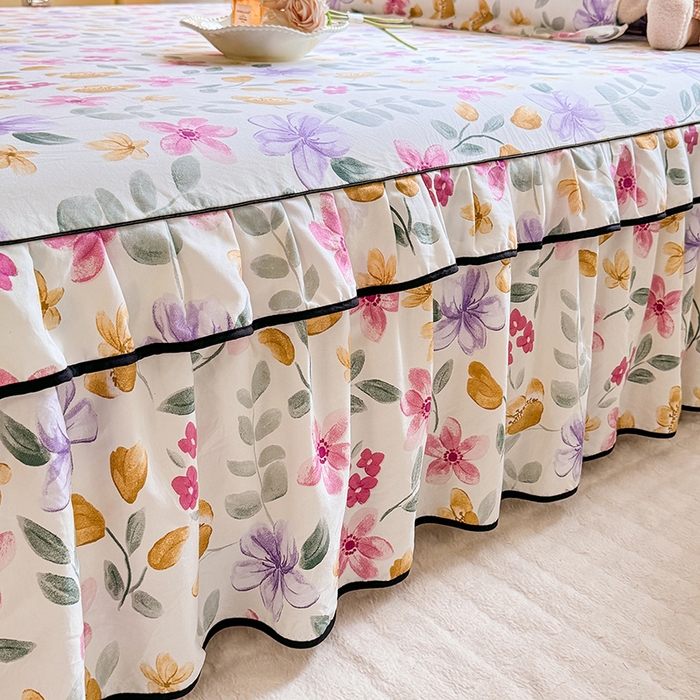 91家纺网 家纺一手货源 找家纺 优家居 2025新品水洗棉床裙四件套韩版糯糯棉水洗皱皱纱床罩直播爆款 繁花似锦