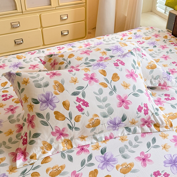 91家纺网 家纺一手货源 找家纺 优家居 2025新品水洗棉床裙四件套韩版糯糯棉水洗皱皱纱床罩直播爆款 繁花似锦