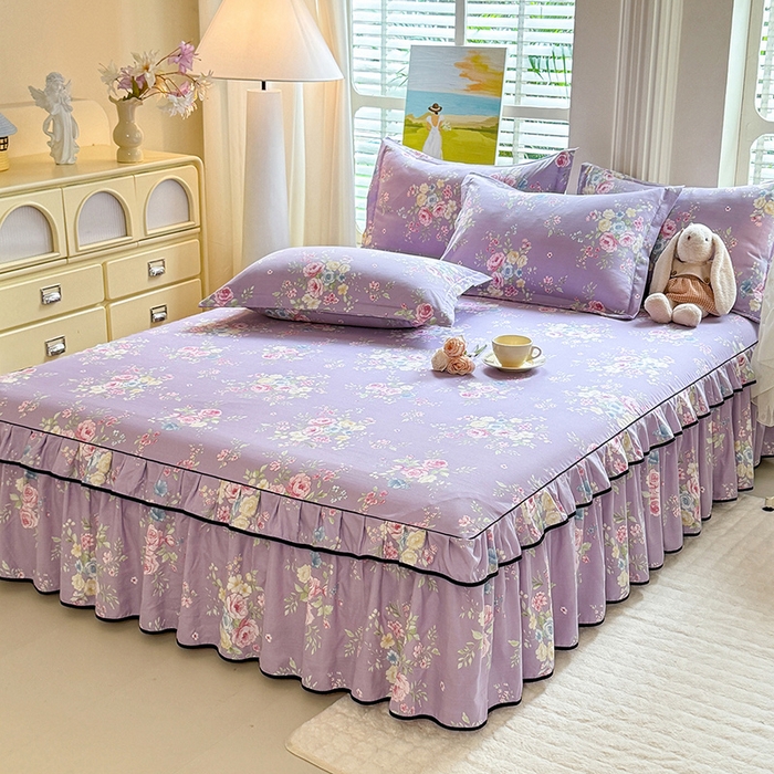 91家纺网 家纺一手货源 找家纺 优家居 2025新品水洗棉床裙四件套韩版糯糯棉水洗皱皱纱床罩直播爆款 秘园絮语