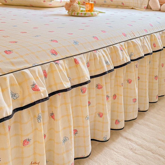 91家纺网 家纺一手货源 找家纺 优家居 2025新品水洗棉床裙四件套韩版糯糯棉水洗皱皱纱床罩直播爆款 莓好时光