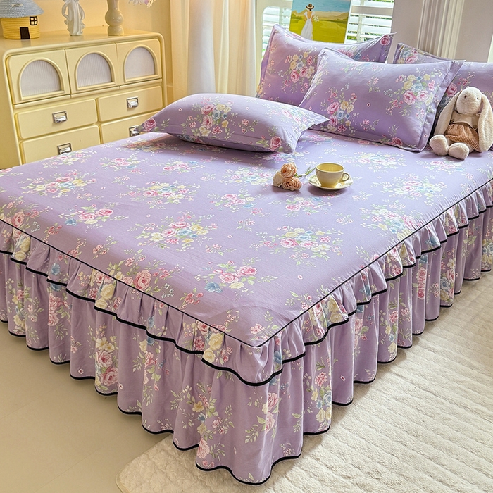 91家纺网 家纺一手货源 找家纺 优家居 2025新品水洗棉床裙四件套韩版糯糯棉水洗皱皱纱床罩直播爆款 秘园絮语