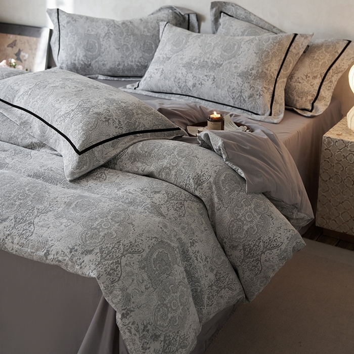 91家纺网 家纺一手货源 找家纺 宜代光年 2025新款色织大提花织带枕套四件套 神秘塔罗 灰