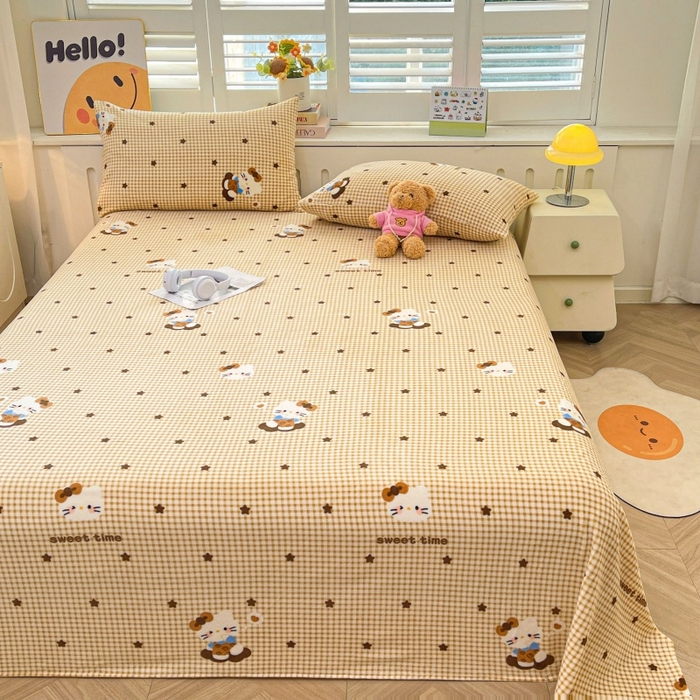 91家纺网 家纺一手货源 找家纺 爱屋及屋 2025新款牛奶绒印花床单 可爱猫