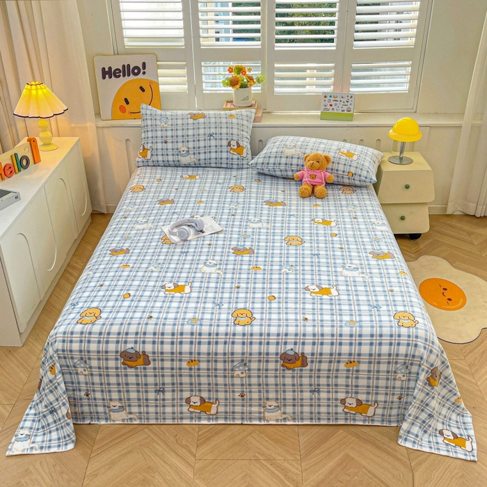 91家纺网 家纺一手货源 找家纺 爱屋及屋 2025新款牛奶绒印花床单 蓝格萌狗