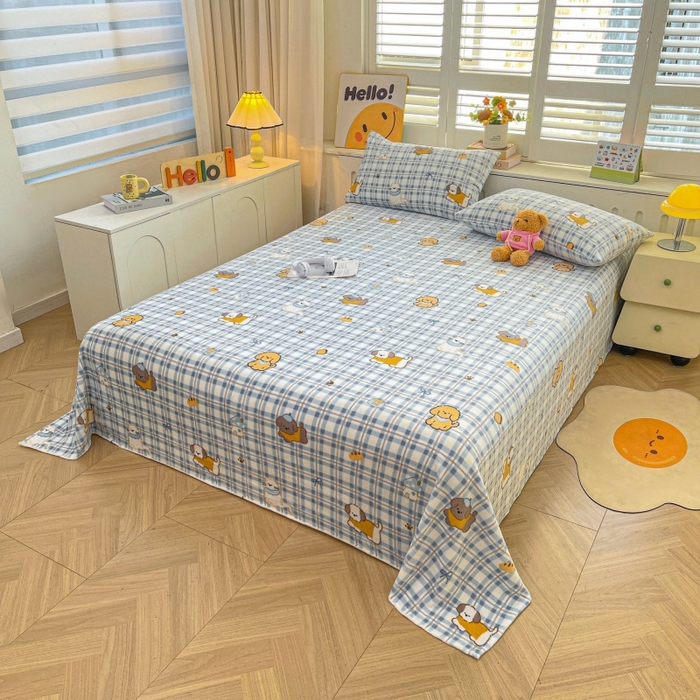 91家纺网 家纺一手货源 找家纺 爱屋及屋 2025新款牛奶绒印花床单 蓝格萌狗