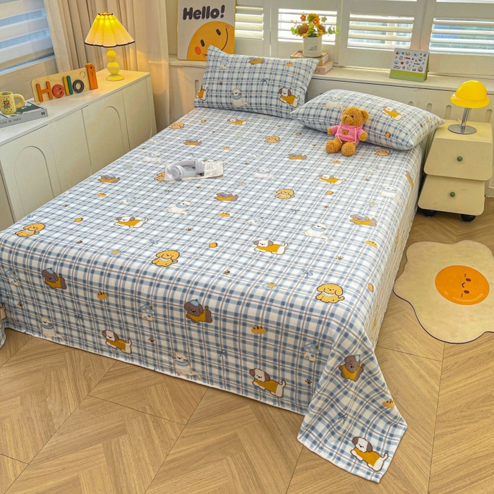 91家纺网 家纺一手货源 找家纺 爱屋及屋 2025新款牛奶绒印花床单 蓝格萌狗